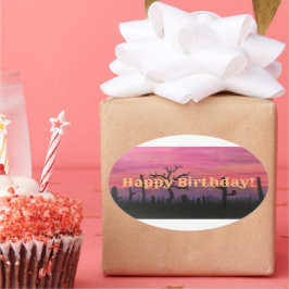 Gelukkige Verjaardag Origineel Kunstwerk (Catctus) Ovale Sticker