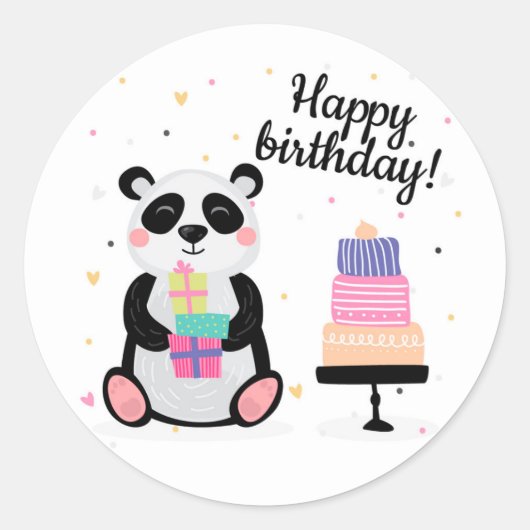 Gelukkige Verjaardag Panda Beer Ronde Sticker (Voorkant)
