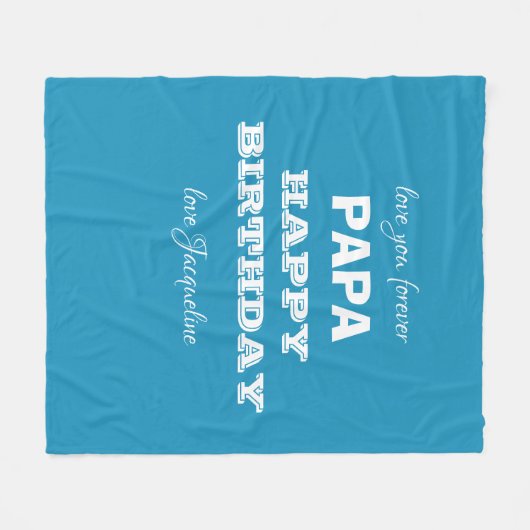 Gelukkige Verjaardag Papa Chic Script Naam Blauw C Fleece Deken (Voorkant (Horizontaal))