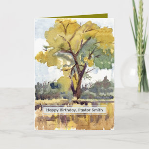 Gelukkige verjaardag Pastor Fall Tree Aquarel Maat Kaart