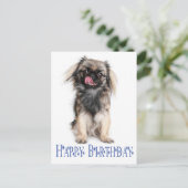 Gelukkige Verjaardag Pekinees Puppy Hondenblauw Briefkaart (Staand voorkant)