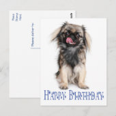Gelukkige Verjaardag Pekinees Puppy Hondenblauw Briefkaart (Voorkant / Achterkant)