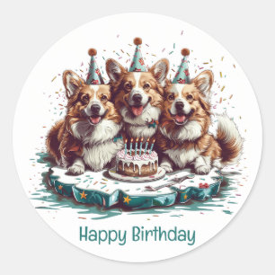 Gelukkige verjaardag Pembroke Welsh Corgi Dogs Ronde Sticker