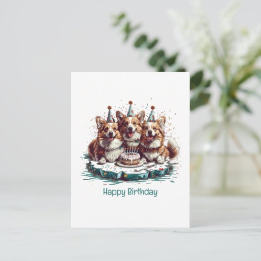 Gelukkige verjaardag Pembroke Welsh Corgi honden Briefkaart (Staand voorkant)