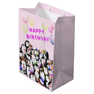 Gelukkige Verjaardag Pinguïn Gift Bag Funny Medium Cadeauzakje