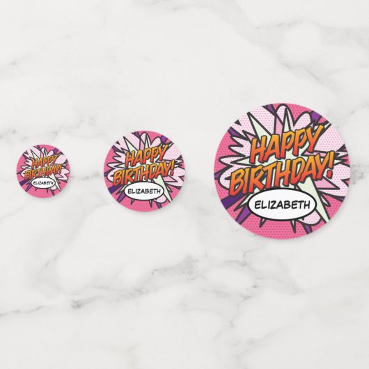 GELUKKIGE VERJAARDAG Pink Fun Retro Stripboek Confetti (Achterkanten)