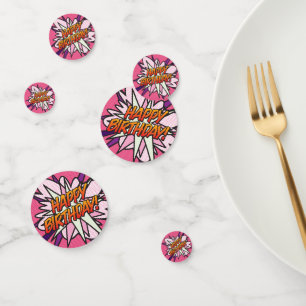 GELUKKIGE VERJAARDAG Pink Fun Retro Stripboek Confetti
