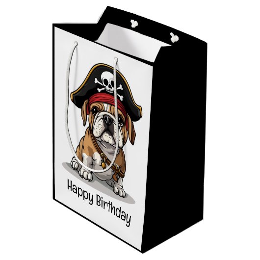 Gelukkige Verjaardag Pirate Engels Bulldog Skull Medium Cadeauzakje (Achterkant Gekanteld)