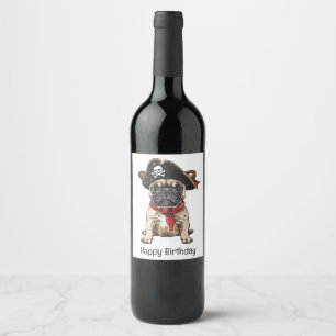 Gelukkige Verjaardag Pirate Franse Bulldog Wijn Etiket