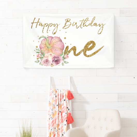 Gelukkige Verjaardag Pompoen Roze en Glitter Banne Spandoek (Insitu)