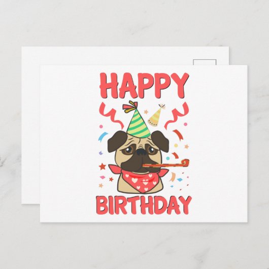 Gelukkige Verjaardag Pug Bulldog Briefkaart (Voorkant / Achterkant)