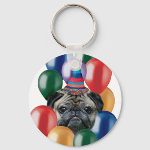 Gelukkige verjaardag Pug hond Sleutelhanger