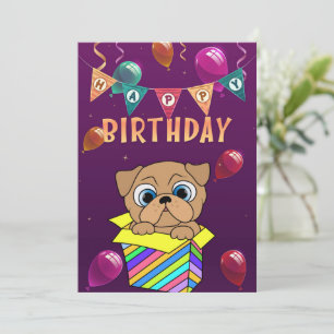 Gelukkige Verjaardag Pug in een doos Feestdagenkaart