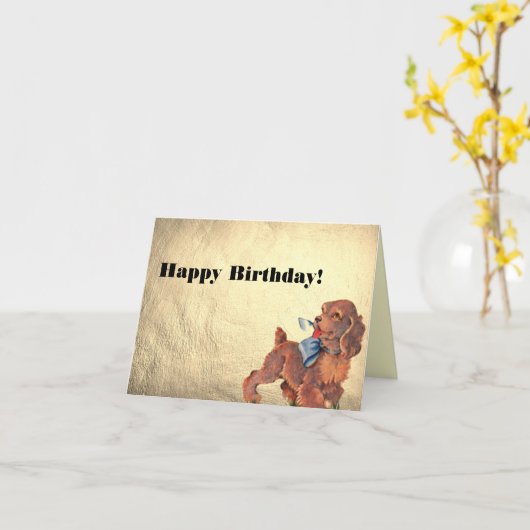 Gelukkige Verjaardag Puppy Dog Kaart (Gele Bloem)