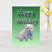 Gelukkige verjaardag-puppy kaart (Gele Bloem)