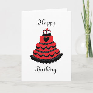 Gelukkige Verjaardag Red Hearts Gothic Cake Kaart