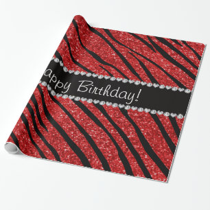 Gelukkige verjaardag rode glitter zebra strepen cadeaupapier