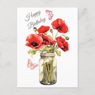 Gelukkige verjaardag Rode Klaproos Bloemen Briefkaart