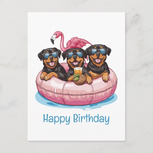 Gelukkige Verjaardag Rottweiler Honden Flamingo Zw Briefkaart (Voorkant)