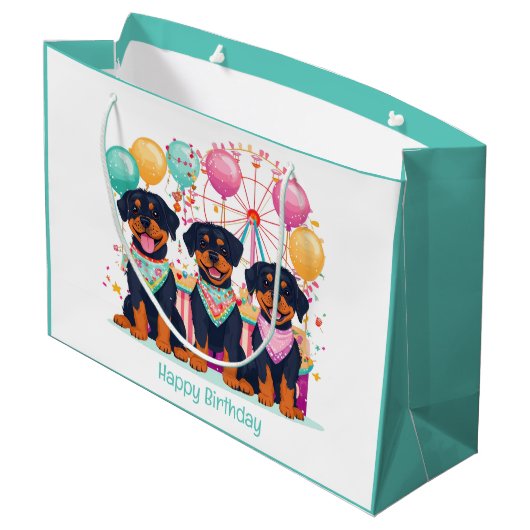 Gelukkige verjaardag Rottweiler Honden op een Carn Groot Cadeauzakje (Achterkant Gekanteld)
