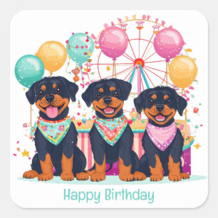 Gelukkige verjaardag Rottweiler Honden op een Carn Vierkante Sticker