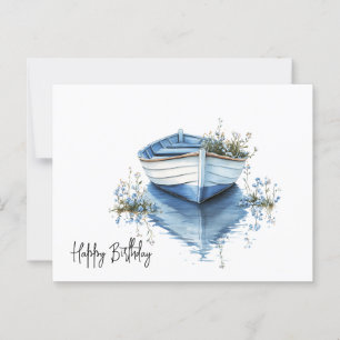 Gelukkige Verjaardag Rowboat Blauwe Bloemen Briefkaart