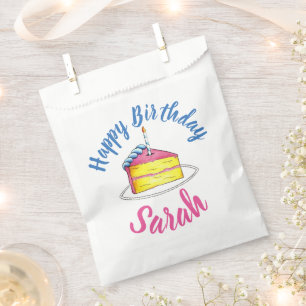 Gelukkige Verjaardag Roze Cake Slice Candle Party  Bedankzakje