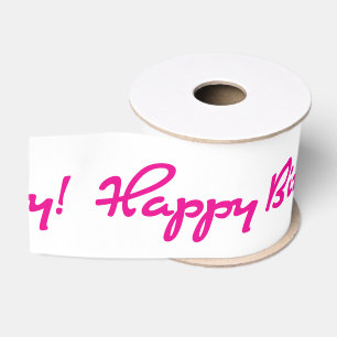 Gelukkige verjaardag! Roze Casual script Grosgrain Lint