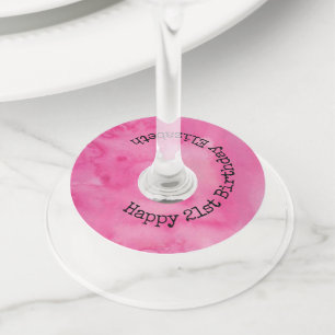 Gelukkige Verjaardag Roze Chic Girly Waterverf Mon Wijnglaslabel