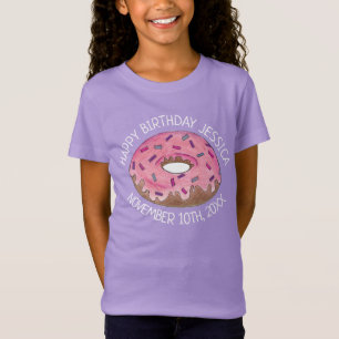 Gelukkige Verjaardag Roze Donut Doughnut Dag Meisj T-shirt