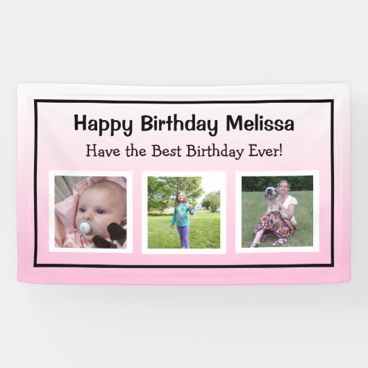 Gelukkige verjaardag roze foto spandoek (Horizontaal)