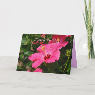 Gelukkige Verjaardag Roze Gestreepte Hibiscus Kaart