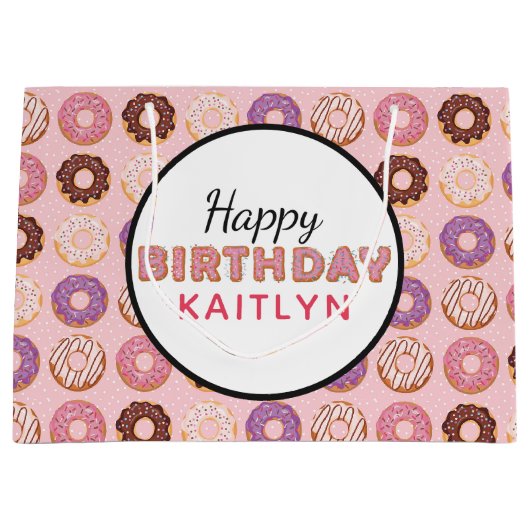 GELUKKIGE VERJAARDAG roze ijsdonuts patroon met na Groot Cadeauzakje (Voorkant)
