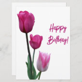 Gelukkige verjaardag roze tulp mooie bloemen feestdagenkaart (Voorkant / Achterkant)