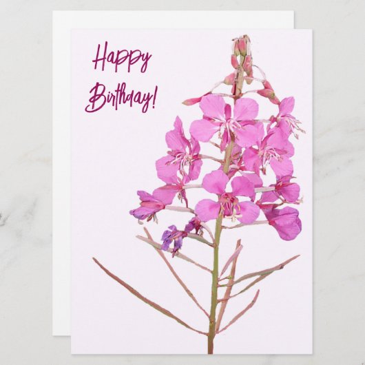 Gelukkige verjaardag roze wilde bloem bloemen feestdagenkaart (Voorkant / Achterkant)