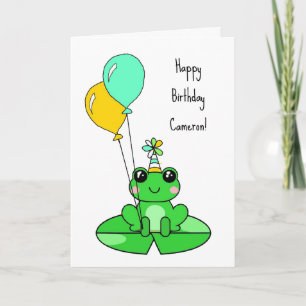 Gelukkige verjaardag   Schattige kikker met ballon Kaart