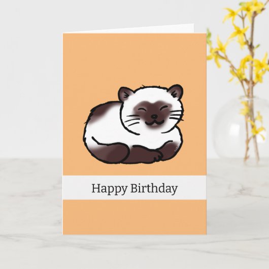 Gelukkige Verjaardag (schattige siamese kat) Kaart (Gele Bloem)