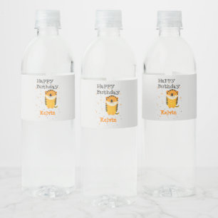 Gelukkige verjaardag schattige tijger aangepaste n waterfles etiket