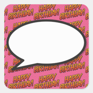 Gelukkige Verjaardag Speech Bubble Leuk Retro Stri Vierkante Sticker
