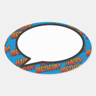 Gelukkige Verjaardag Spraakballon Leuk Retro Strip Ovale Sticker