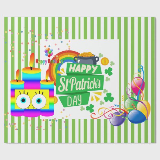 Gelukkige Verjaardag St. Patrick's Day Wrapping Pa Cadeaupapier (Vlak)