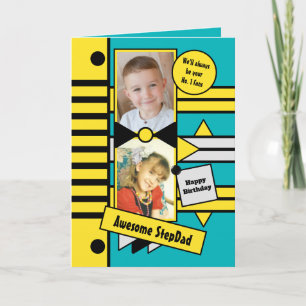 Gelukkige Verjaardag Stap Papa geel turquoise foto Kaart