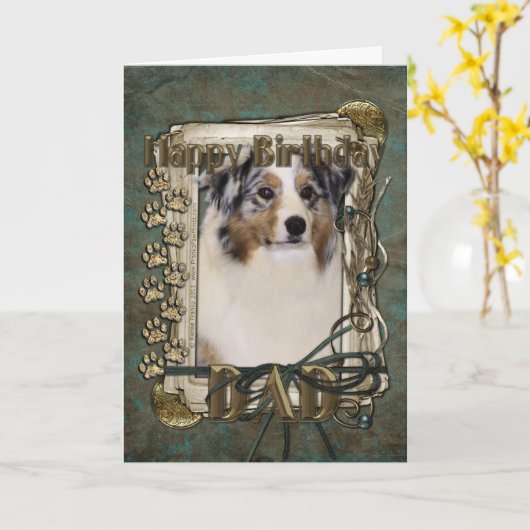 Gelukkige Verjaardag - Stone Paws Australian Sheph Kaart (Gele Bloem)