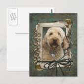 Gelukkige Verjaardag - Stone Paws - GoldenDoodle Briefkaart (Voorkant / Achterkant)