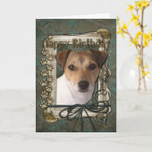 Gelukkige Verjaardag - Stone Paws - Jack Russell Kaart (Gele Bloem)