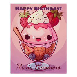 Gelukkige verjaardag Strawberry Ijs Kawaii Perfect Poster