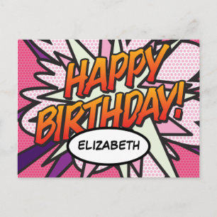 GELUKKIGE VERJAARDAG Stripboek Pop Art Roze Briefkaart