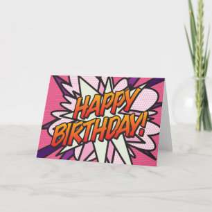 GELUKKIGE VERJAARDAG Stripboek Pop Art Roze Kaart