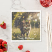 Gelukkige Verjaardag Tabby Cat Servet (Insitu)