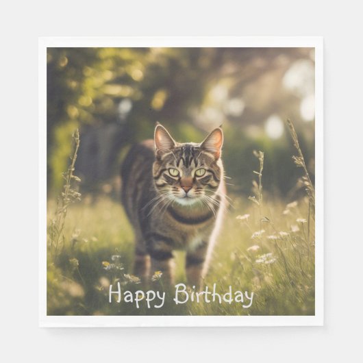 Gelukkige Verjaardag Tabby Cat Servet (Voorkant)